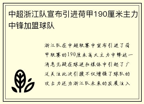 中超浙江队宣布引进荷甲190厘米主力中锋加盟球队 中超浙江队宣布引进荷甲190厘米主力中锋加盟球队